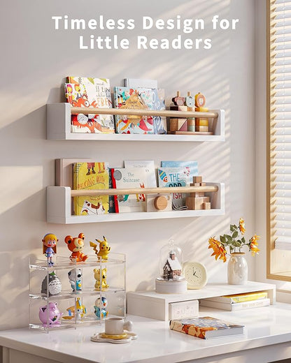 Nursery Book Shelves, 4 Pack, Wall Book Shelves for Kids Room, Baby, Toddler, Nursery Decor (White Wood, 23 Inches)