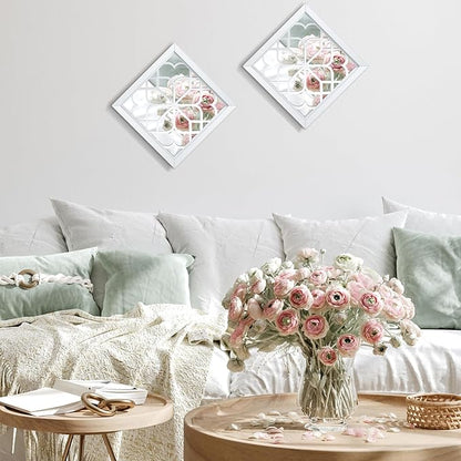 Tatuo 4 Pcs Mirrors Square Wall Mirror, Gorgeous Rustic Farmhouse Accent Mirror, Rustic for Bathroom Renovation Bedrooms Living Rooms, 12 x 12 Inch(Pure White)