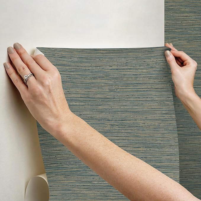 RoomMates Teal Dimensional Grasscloth Peel and Stick Wallpaper, RMK12684PLW