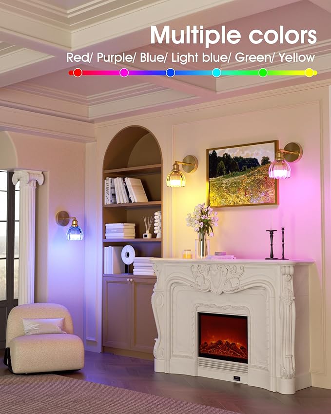 VOLISUN Vintage Battery Operated Wall Sconce,with Amber Tulip Glass Lampshade, Wireless Wall Sconce, Rechargeable Battery Powered Wall Light, Sconce Wall Decor for Bedroom Living Room