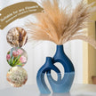 Snuggle Hollow Ceramic Vase Set of 2, 11Inch Nordic Modern Boho ins Style Decorative Ceramic Aesthetic Flower Vases for Home Decor Living Room Shelf Table Decorative (Matte Navy Blue)