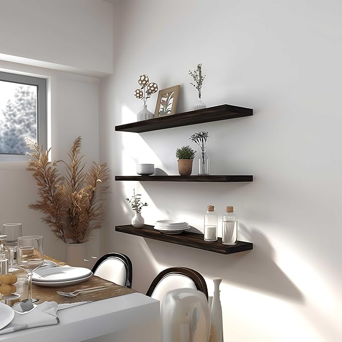 36 Inch Brown Wood Floating Shelves for Wall Rustic Wall Shelf for Bedroom Living Room Set of 4