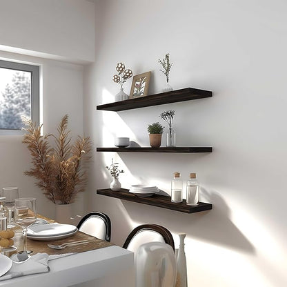 36 Inch Brown Wood Floating Shelves for Wall Rustic Wall Shelf for Bedroom Living Room Set of 4