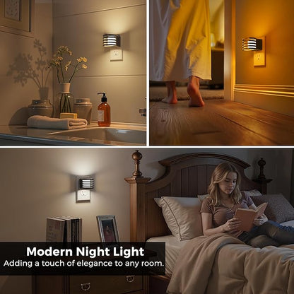 L LOHAS LED Night Light, 2 Pack 3CCT Night Lights Plug into Wall, Amber/3000K/5000K Adjustable Color Temperature Night-Lights, Dimmable Nightlight with Dusk to Dawn Sensor for Bedroom Hallway Bathroom