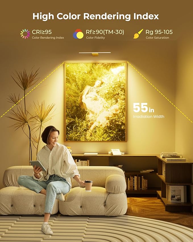Picture Light for Wall with Remote, Picture Lights Battery Operated Rechargeable 12000mAh, 3 Colors & 3 Timers, Brightness Dimmable for Gallery Poster Frame Painting Photo Art Display (Gold, 2 Pack)