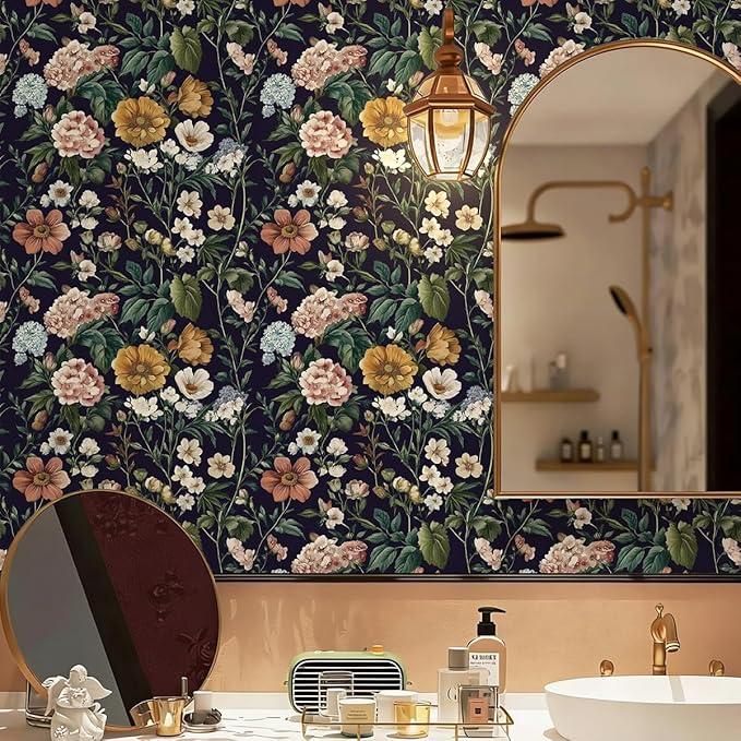 Livebor Floral Peel and Stick Wallpaper Vintage Floral Contact Paper 16.9