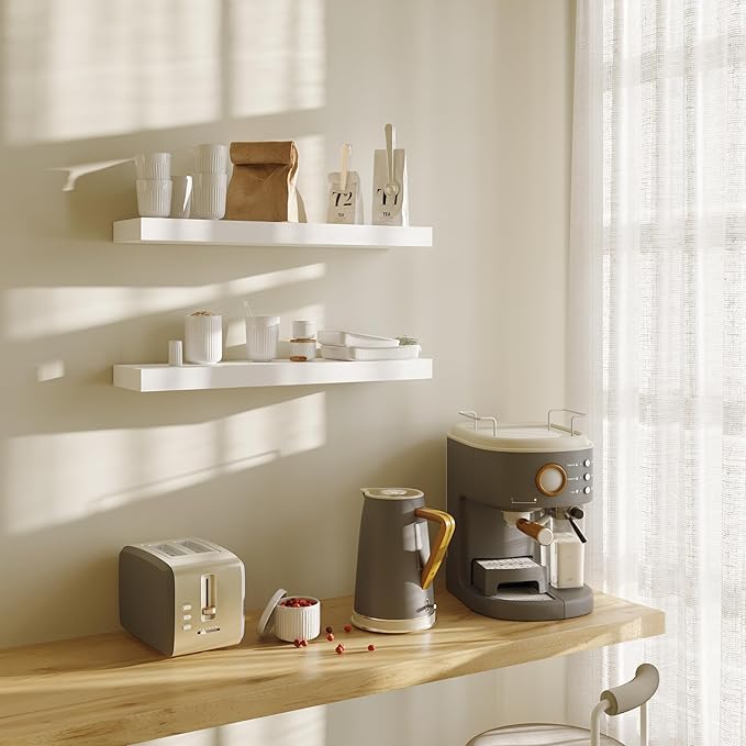 BAMEOS Floating Shelf,Wall Shelf,Decor Wall Mounted Shelves,Hanging Shelf Set L24xW6 for Bathroom Kitchen Living,Kitchen,Room Bedroom Storage,White | for Bathroom, Kitchen, Living, Room, Bedroom Storage