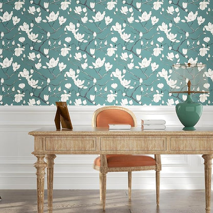Blue and White Wallpaper Peel and Stick Vintage Floral Contact Paper for Bedroom Waterproof Self Adhesive Boho Leaf Wall Paper for Cabinets Locker Walls Bookcase Decor 17.5" X 118"