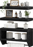 QEEIG Bathroom Floating Shelves for Wall - Shelf Over Toilet Paper Storage Farmhouse 16 inch Set of 3, Black (028-40B3)