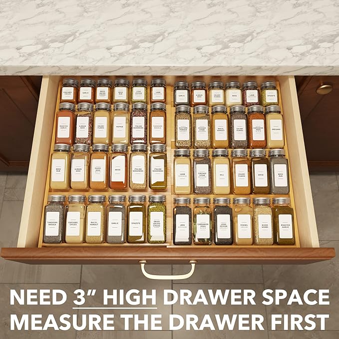 SpaceAid Bamboo Spice Drawer Organizer, (Need 3