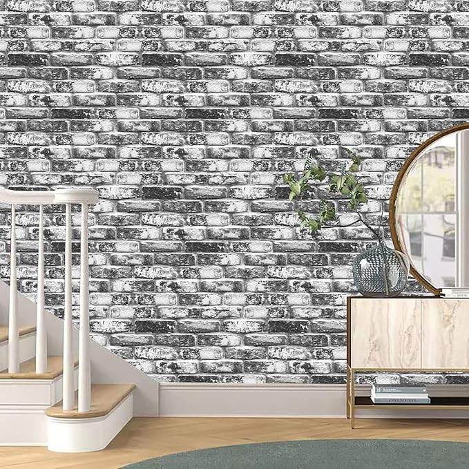 Yancorp 32.8ft Brick Wallpaper Peel and Stick Contact Paper Waterproof Self-Adhesive Eeasy Peel Off Wallpaper White Grey