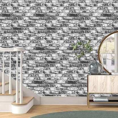 Yancorp 32.8ft Brick Wallpaper Peel and Stick Contact Paper Waterproof Self-Adhesive Eeasy Peel Off Wallpaper White Grey