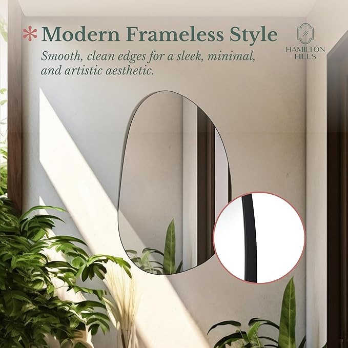Hamilton Hills Irregular Shaped Wall Mirror - Asymmetrical Accent Mirror - Modern Wall Mounted Mirror - Suitable for Bedroom and Living Room - Frameless Shaped - 33.5" L x 20.5" W