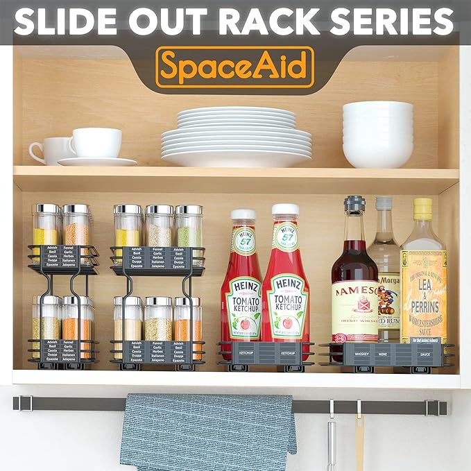 SpaceAid Pull Out Spice Rack Organizer for Cabinet, Heavy Duty Slide Out Seasoning Kitchen Organizer, Cabinet Organizer, with Labels, 4.5