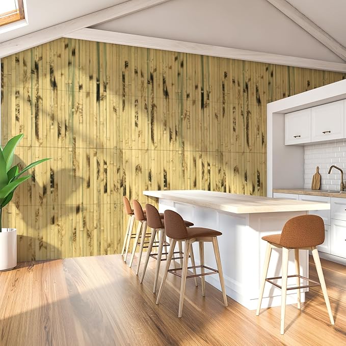 Art3d Natural Bamboo Wall Panel for Interior Wall Decor, Renewable Pole Wrap Wainscoting Paneling for Wall Ceiling Furniture Cabinet Office, 12 x 96 Inch - Light Burned, 1-Pack
