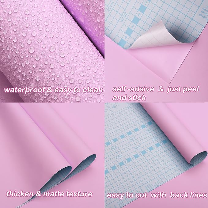 15.7"x118" Pink Wallpaper Contact Paper Pink Peel and Stick Wallpaper Lavender Self Adhesive Contact Paper for Cabinets Girls Bedroom Wallcovering Furniture Countertop Vinyl Roll