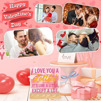 Valentines Desk Decor, Happy Valentine's Day Home Office Table Sign for Porch Tiered Tray Shelf Party, Rustic Romantic Acrylic Gifts Decorations for Him Her Wife, I Love You A Lottle