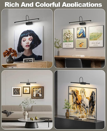 Battery Operated Picture Light with Remote, 24 inch Wireless Rechargeable Art Light with Timer, Dimmable 3CCT Gallery Lighting for Paintings, Portraits, and Canvas (Black)