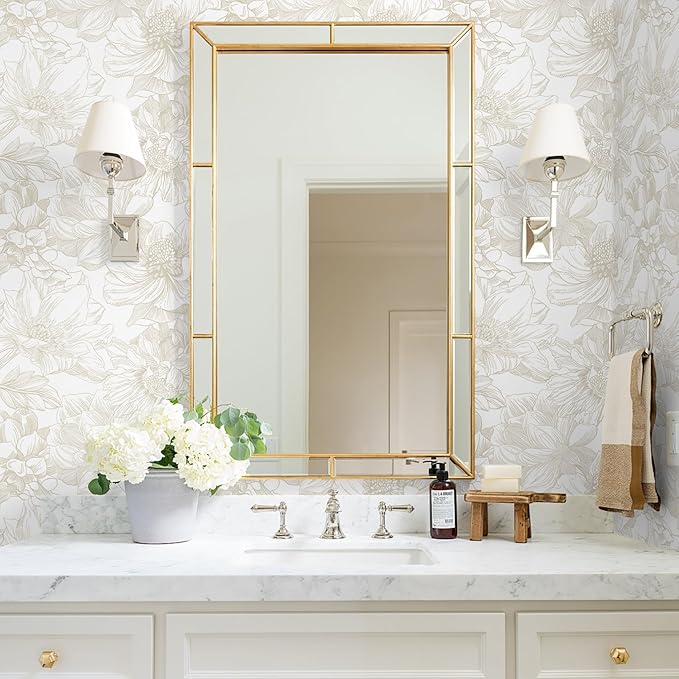 Ismoon Large Floral Peel and Stick Wallpaper Boho Beige/Coffee Contact Paper 17.3inx49ft Modern Wall Paper Removable Self Adhesive Bedroom Cabinet Bathroom Waterproof Mural Wall Decor Vinyl Roll