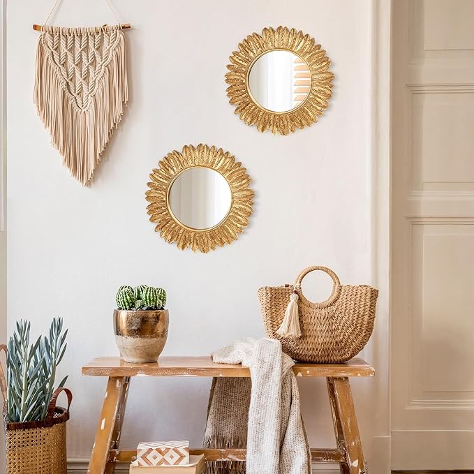 ZOROSY Gold Round Wall Mirror 12 inch - Small Wall Mirror Decorative, Vintage Mirror for Living Room, Entryway, Bedroom,Hallway