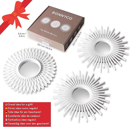 BONNYCO Wall Mirrors Pack of 3, Round White Mirrors for Home Decor, Bedroom and Room. Espejos Decorativos de Pared Sala Dormitorio, Circle Wall Decor Minimalist Vintage, Chic. Gifts for Women Mums