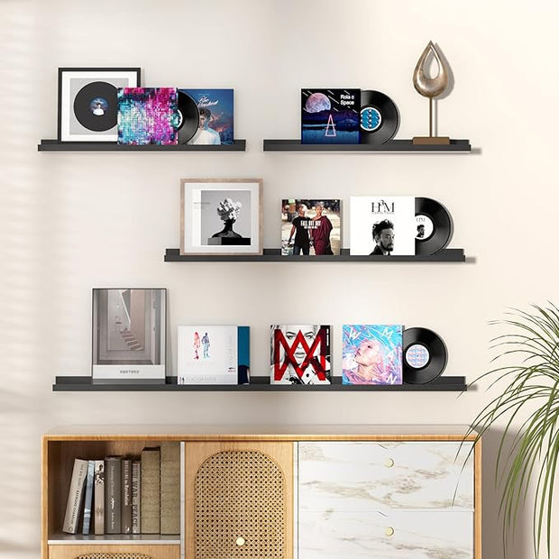 Fun Memories Picture Ledge Shelf, 48 Inch Floating Shelves Set of 2, Large Nursery Book Shelves for Toys Storage, Kids Bookshelf Wall Mounted for Wall Decor Books Photo Frames, Black