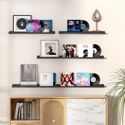 Fun Memories Picture Ledge Shelf, 32 Inch Floating Shelves Set of 2, Large Nursery Book Shelves for Toys Storage, Kids Bookshelf Wall Mounted for Wall Decor Books Photo Frames, Black