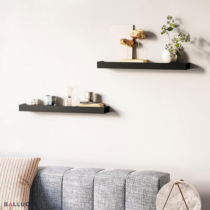 Ballucci Modern Floating Shelves 24", Set of 2 Wood Wall Mount Ledges for Nursery, Living Room, Bathroom, Kitchen, Office, Black