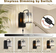 Plug in Sconces, Square Crystal Sconce Black Plug in Wall Sconce with On Off Dimmer Cord, Glass Wall Light Fixtures for Living Room Bedroom Hallway Staircase Bedside