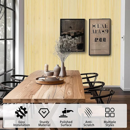 FONUNO Bamboo Wall Panel for Interior Decoration Bamboo Pole Wrap Roll Natural Wainscoting Paneling Decorative Wall Slat Covering for Living Room, Bedroom, Office (12 Inch x 96 Inch, Raw)