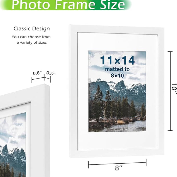 FrameWorks 2-Pack, 11x14 Matted to 8x10 Picture Frame, White – Classic Wooden Photo Frame with Tempered Glass, Modern Matte Finish for Prints, Posters, Certificates & Wall Decor – Gallery-Ready