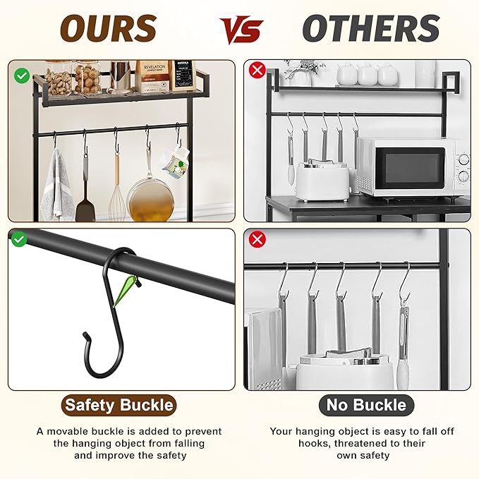 Mini Fridge Stand with Storage Shelves, Kitchen Bakers Rack, Coffee Bar, Microwave Oven Stand, Wine Cabinet, Refrigerator Stand with 5 Lockable S Hooks for Dorm, Apartment, Living Room, Office