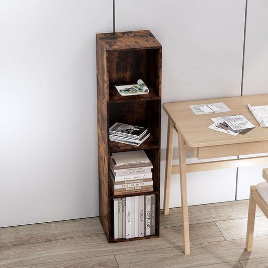 4 Cube Storage Organizer, 4 Tier Cube Low Bookcase Freestanding Storage Display Organizer, Four-Cubes Open Shelf Bookshelf for Home Office (Retro Brown, 4-Cube)