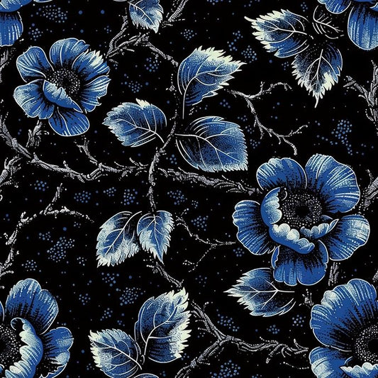 FLFK Black Floral Wallpaper Peel and Stick Dark Blue Flower Wallpaper 16" x 384" Removable Self-Adhesive Vintage Wall Paper for Living Room Bedroom Kitchen Office Apartment Decor