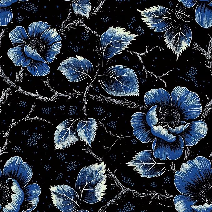 FLFK Black Wallpaper Peel and Stick Dark Blue Floral Wallpaper 16" x 64" Removable Self-Adhesive Wall Paper for Bedroom Shelf Cabinet Drawers Countertops