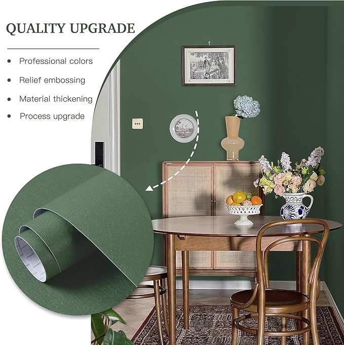 Dimoon 17.3''x78.7'' Peel and Stick Wallpaper Green Contact Paper for New Environmentally Friendly Materials Thickening Upgrade Embossed Renter Friendly Wall Paper Modern Vinyl Wrap Countertop Bedroom