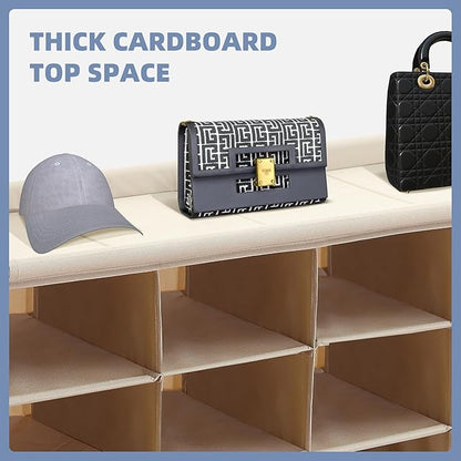 STORAGE MANIAC Stackable Shoe Cubby Organizer, Free Standing Shoe Cube Rack for Entryway, Bedroom, Apartment, Closet, 20-Cube Beige