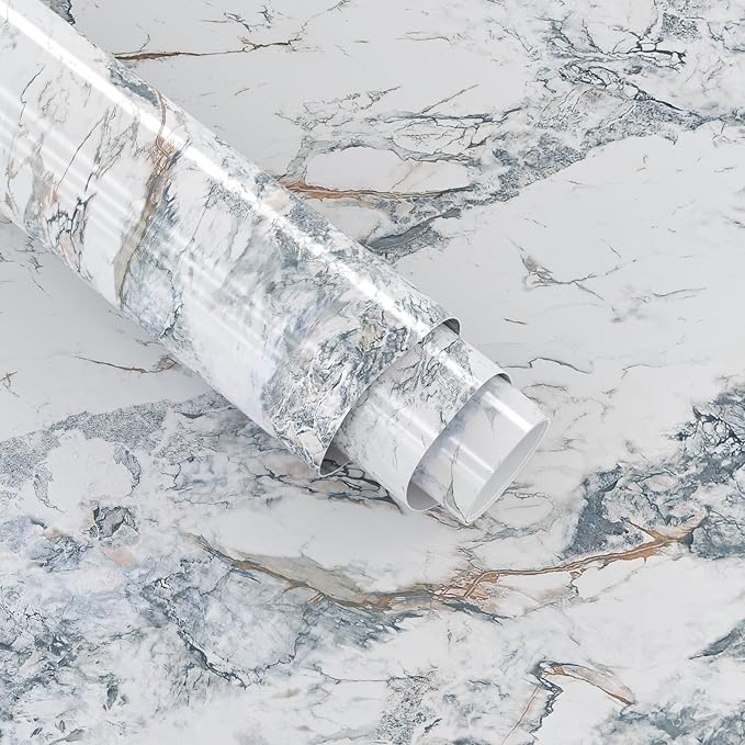 Cream Blue Gold Marble Peel and Stick Contact Paper Kitchen Marble Wall Paper Vinyl Wrap for Countertops Waterproof Granite for Cabinets Wallpaper Peel & Stick Countertop Covering Table Desk