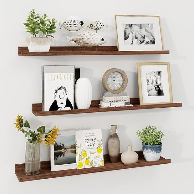 Axeman 36 Inch Floating Shelves | Walnut Picture Ledge Shelf Set of 3 | Rustic Wood Wall Shelves with Lip | 36" Walnut Picture Shelf for Wall with Ledge | Photo Shelves