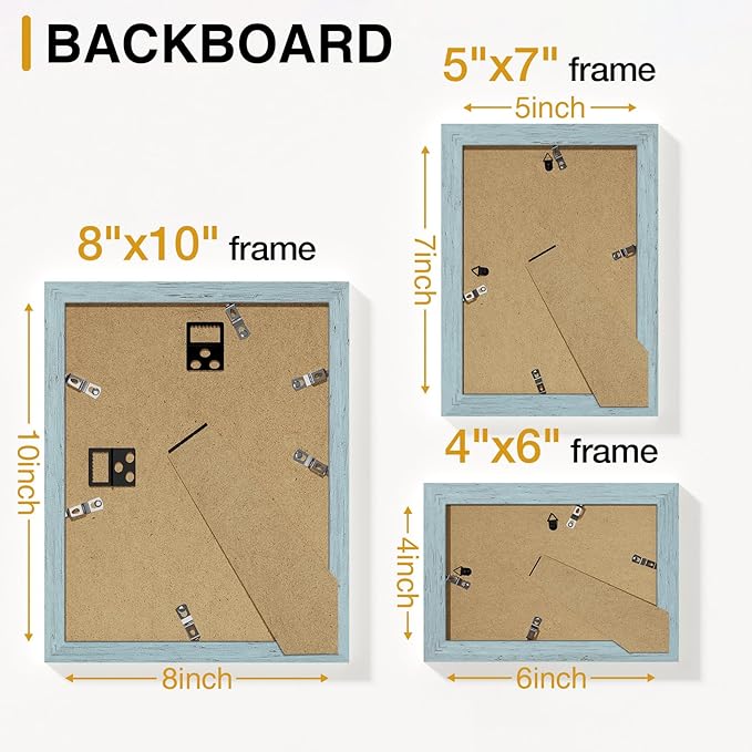 Vittanly 15 Pack Picture Frames Collage Wall Decor for Mounting or Tabletop Display, Gallery Frame Set for Family, Multi Sizes Including 3pcs 8x10, 6pcs 5x7, 6pcs 4x6, Rustic Blue