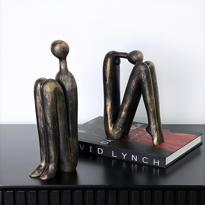 Book Ends for Shelves, Artistic Resin Sculpture Book Stoppers, Minimalist Home Office Decorative Gift for Book Lovers & Designers, Perfect for Bookshelf & Desk Organization, Set of 2