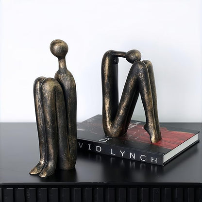 Book Ends for Shelves, Artistic Resin Sculpture Book Stoppers, Minimalist Home Office Decorative Gift for Book Lovers & Designers, Perfect for Bookshelf & Desk Organization, Set of 2