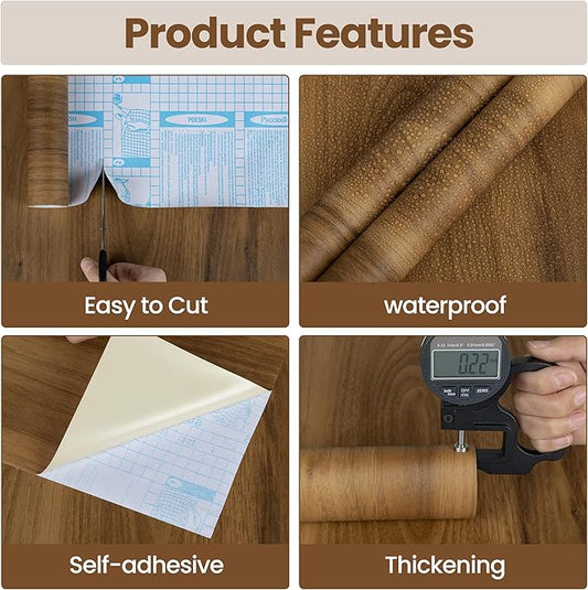 Wood Contact Paper Peel and Stick, Thicken Vintage Brown Wood Grain Wallpaper for Countertops Furniture, Natural Wood Furniture Sticker Self-Adhesive Removable Waterproof Vinyl Film 15.7 in X 196 in