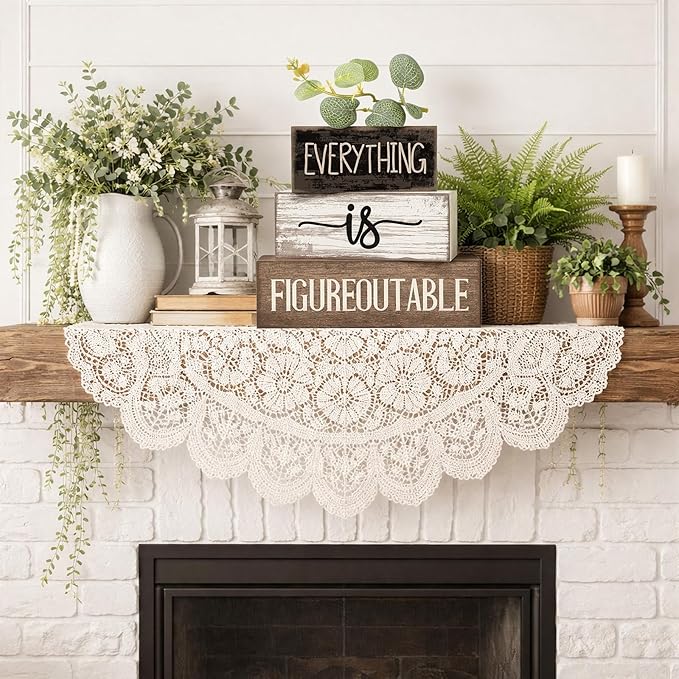 4 Pcs Inspirational Farmhouse Table Decor Everything Is Figureoutable Stacked Wooden Block Signs with Inspirational Quote Eucalyptus Leaves for Home, Living Room, Shelf Housewarming Gift