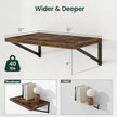 Floating Shelves, 12 Inch Deep Rustic Wood Wall Storage, 16W x 12D Wall Shelves Set of 2, Heavy Duty Metal Brackets, Large Industrial Book Shelf for Living Room, Kitchen, Bedroom, Brown