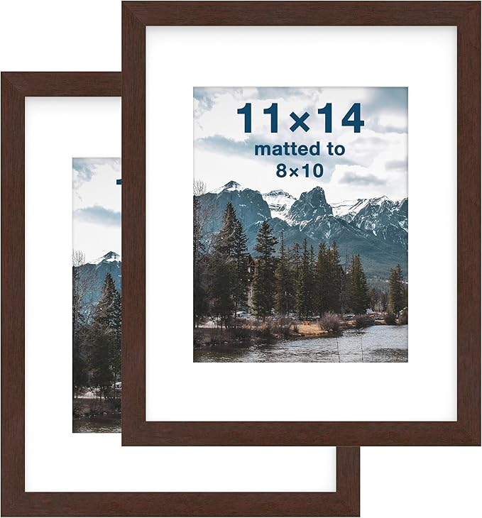 FrameWorks 2-Pack, 11x14 Matted to 8x10 Picture Frame, Mahogany – Classic Wooden Photo Frame with Tempered Glass, Modern Matte Finish for Prints, Posters, Certificates & Wall Decor – Gallery-Ready