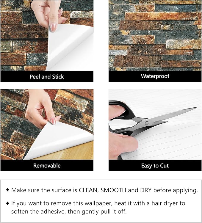 LaCheery Peel and Stick Brick Wallpaper Brown Blue Brick Removable Wallpaper 15.8