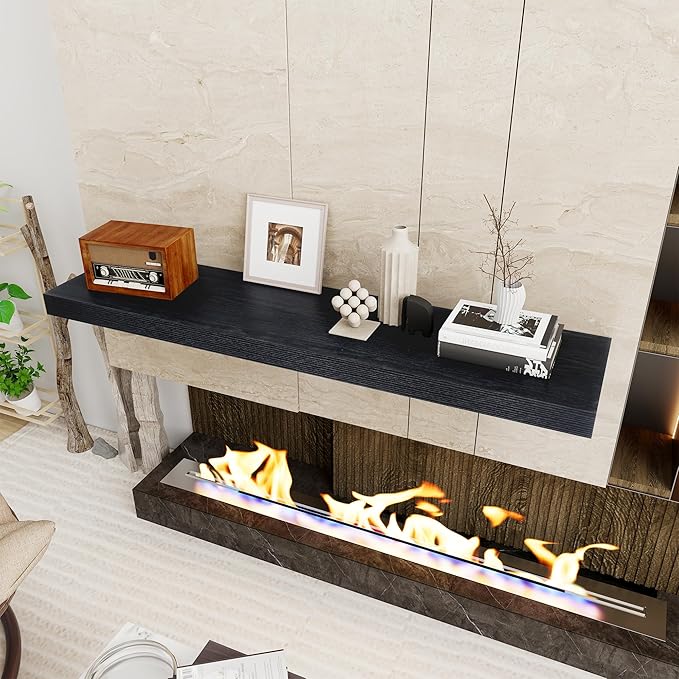 Black Floating Shelves 48 Inch Long, 12 Inch Deep Floating Shelves for Wall, 48 x 12 Large Wall Shelves for Home Storage & Display, 2