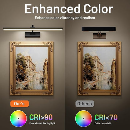 AIFEI Wireless Picture Lights for Wall Battery Operated, 8000mAh Long-Last Lights for Pictures on Wall, Remote & Touch, 3 Color Dimmable No Wiring Needed Art Light for Paintings Poster, 23.6" Black