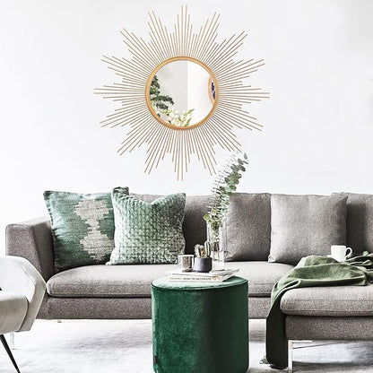 Cityelf 24'' Large Gold Sunburst Wall Mirror Boho Home Decor Round Wall Art Mirror for Living Room/Bedroom/Bathroom/Entryway